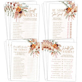 Fun Bridal Shower Games – Boho Floral Terracotta Orange Wedding Activities Set, 25 Double-Sided Cards, Includes Guest Quest, He Said She Said, Would She Rather, And How Well Do You Know The Couple