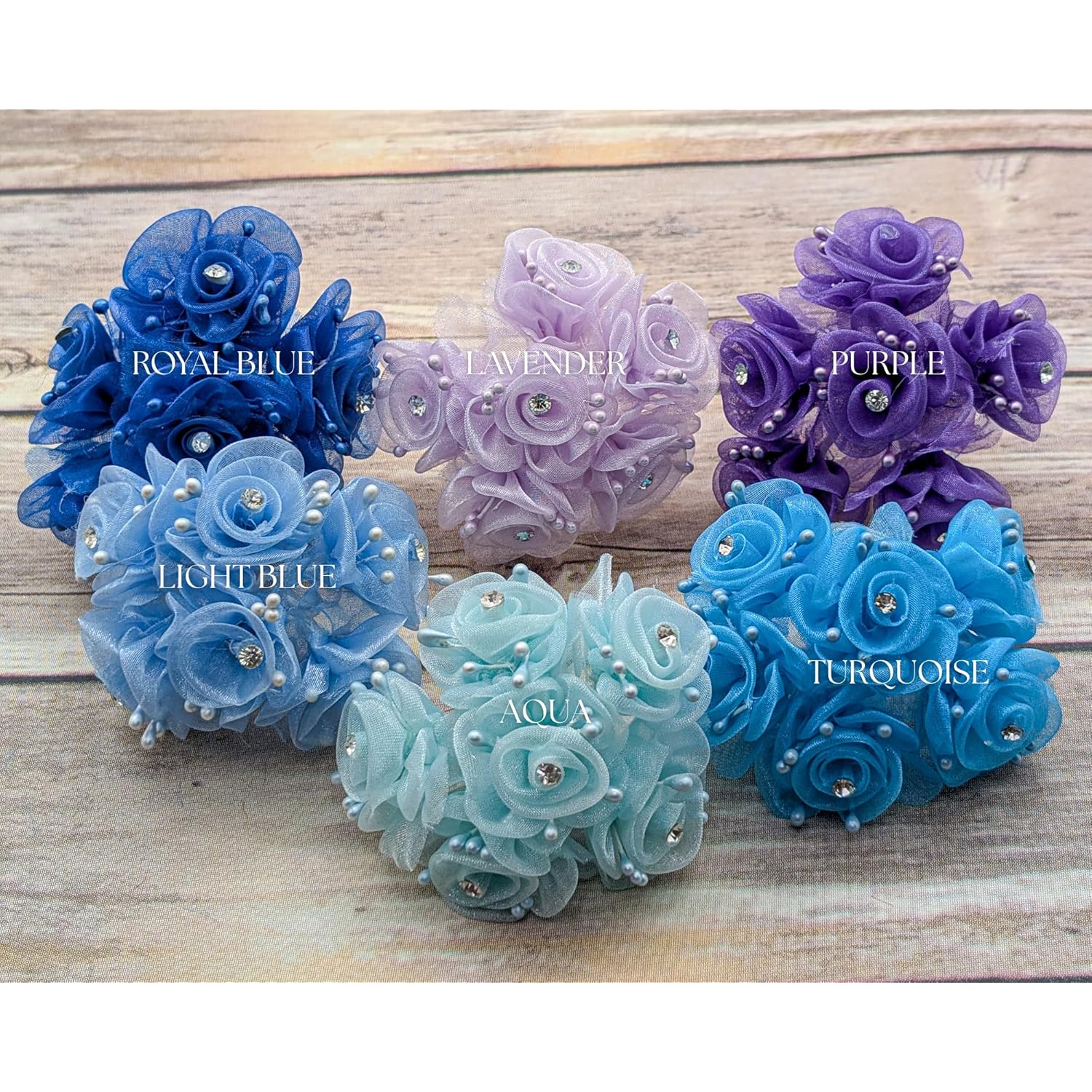 72Pc Artificial Organza Rhinestone Craft Flower For Home Craft Decor Diy Wedding Bridal Veil Headband Dress Cake Topper Embellishment Scrapbook Favor Corsage Floral Bouquet Arrangement (White)