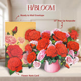 Romantic Rose Pop Up Card, 15.5 Inches Real Size Display 3D Valentine Greeting Card, Happy Valentine'S Day, Paper Flower Bouquet, Decorative Gift For Wife, Includes Envelope & Message Card