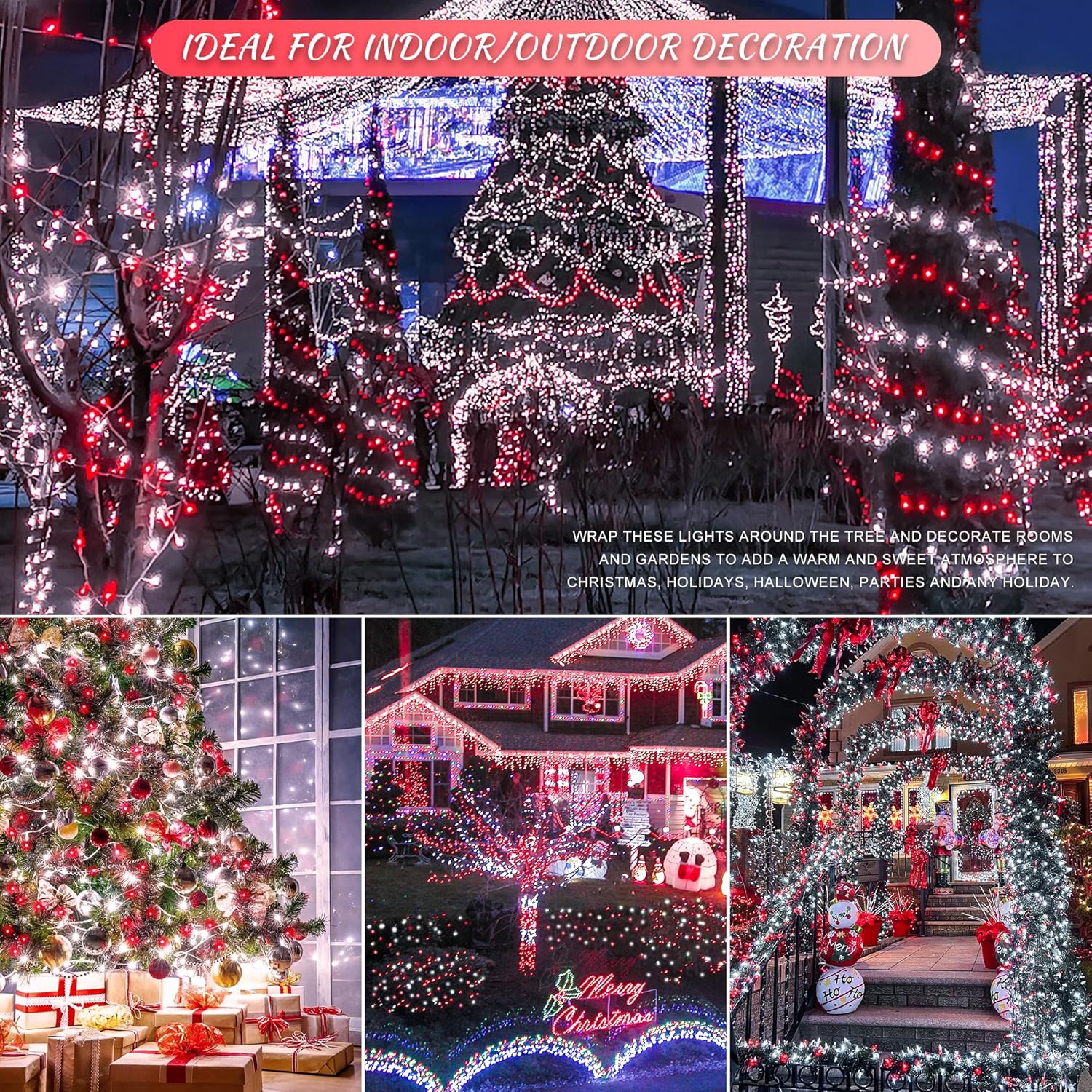 33Ft 100 Led String Lights,Waterproof Twinkle Fairy Lights Plug In With 8 Modes, Christmas Lights Clear Wire For Wedding