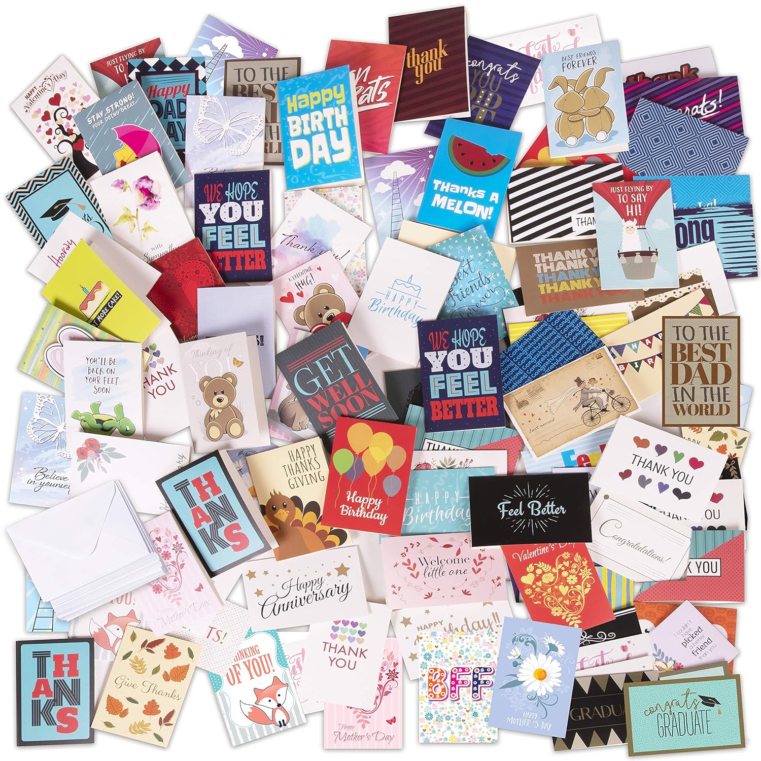 All Occasion Cards Assortment Box; 108 Blank Cards & Envelopes, Thank You Cards, Sympathy Cards, Birthday Card and Others