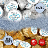 324 Hugs And Kisses From The New Mr. & Mrs. Interlocking Hearts Wedding Stickers, Chocolate Drops Labels For Bridal Shower Engagement Party Decorations, Favors Decor For Kiss. Made In Usa (Light Blue)
