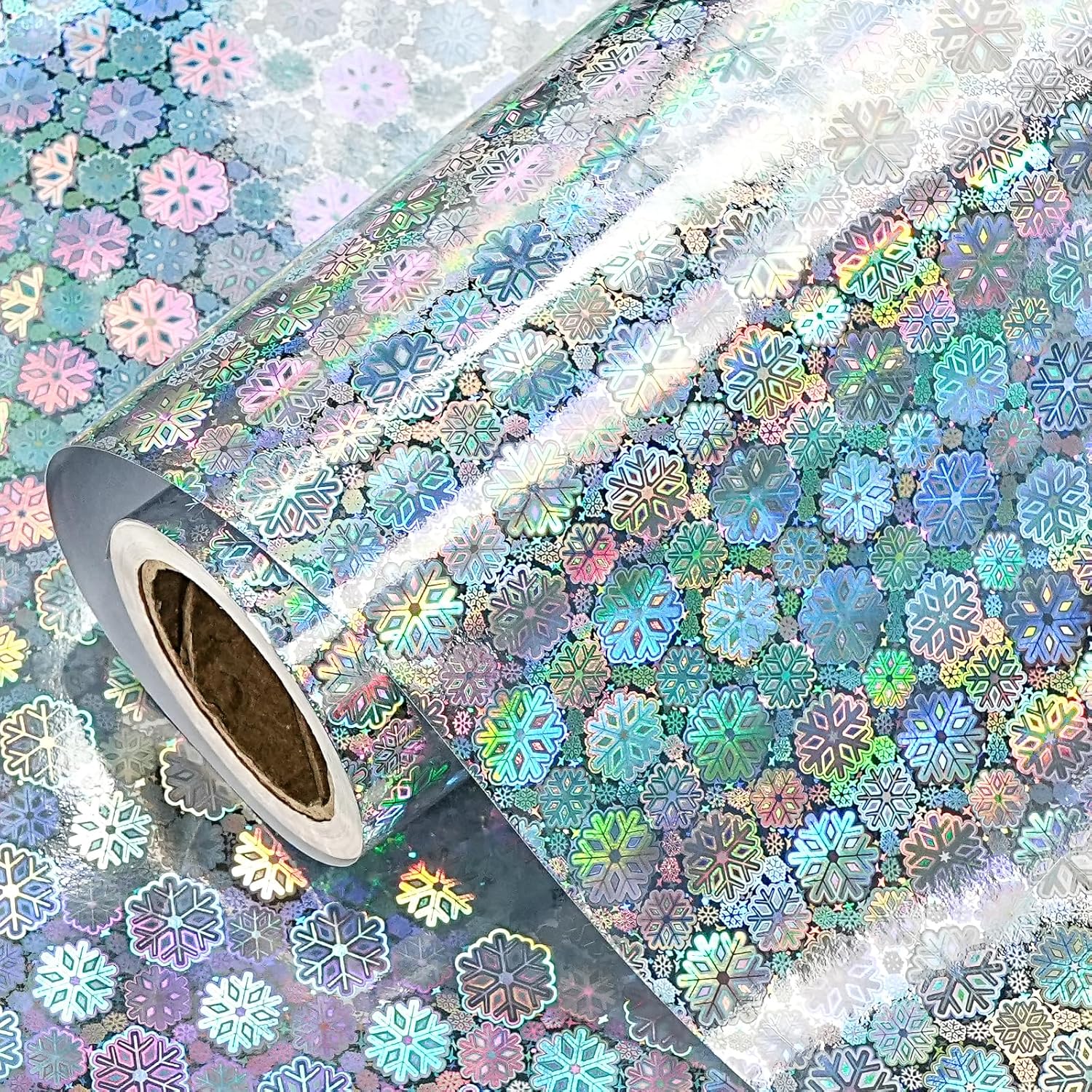 Silver Holographic Wrapping Paper, Metallic Snowflake Design For Christmas, New Year'S Eve, Holiday Party, Birthday Bash, Bridal Shower, Baby'S First Christmas, Mini Roll, 17 In X 32.8 Ft
