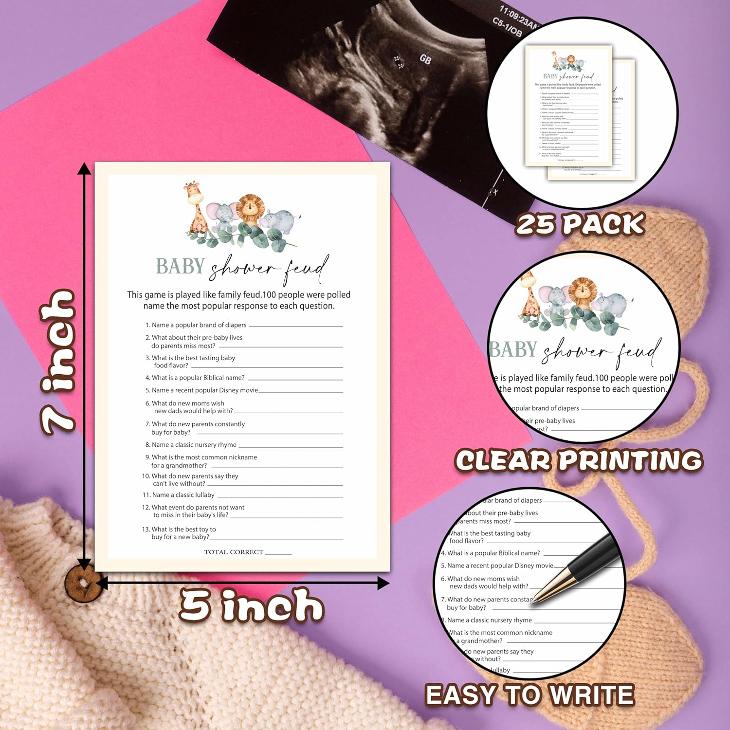 Baby Shower Feud Games Set, Eucalyptus Party Game Card, Safari Jungle Themed Gender Neutral Ideas Activities, Woodland Animals Party Supplies & Decorations -B02