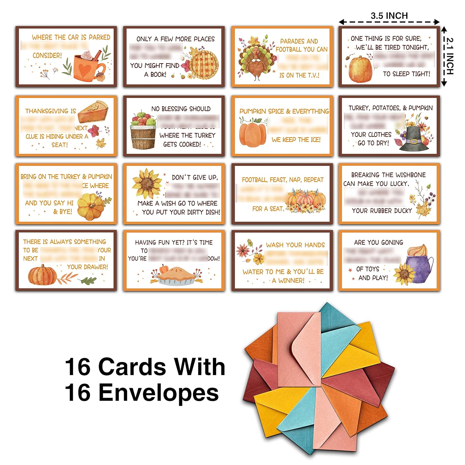 Fall Thanksgiving Scavenger Treasure Hunt Clues Games For Friends, Pumpkin Riddle Clue Cards, Thanksgiving Party Game, Indoor Outdoor Families Autumn Activity (16 Cards With Envelopes)