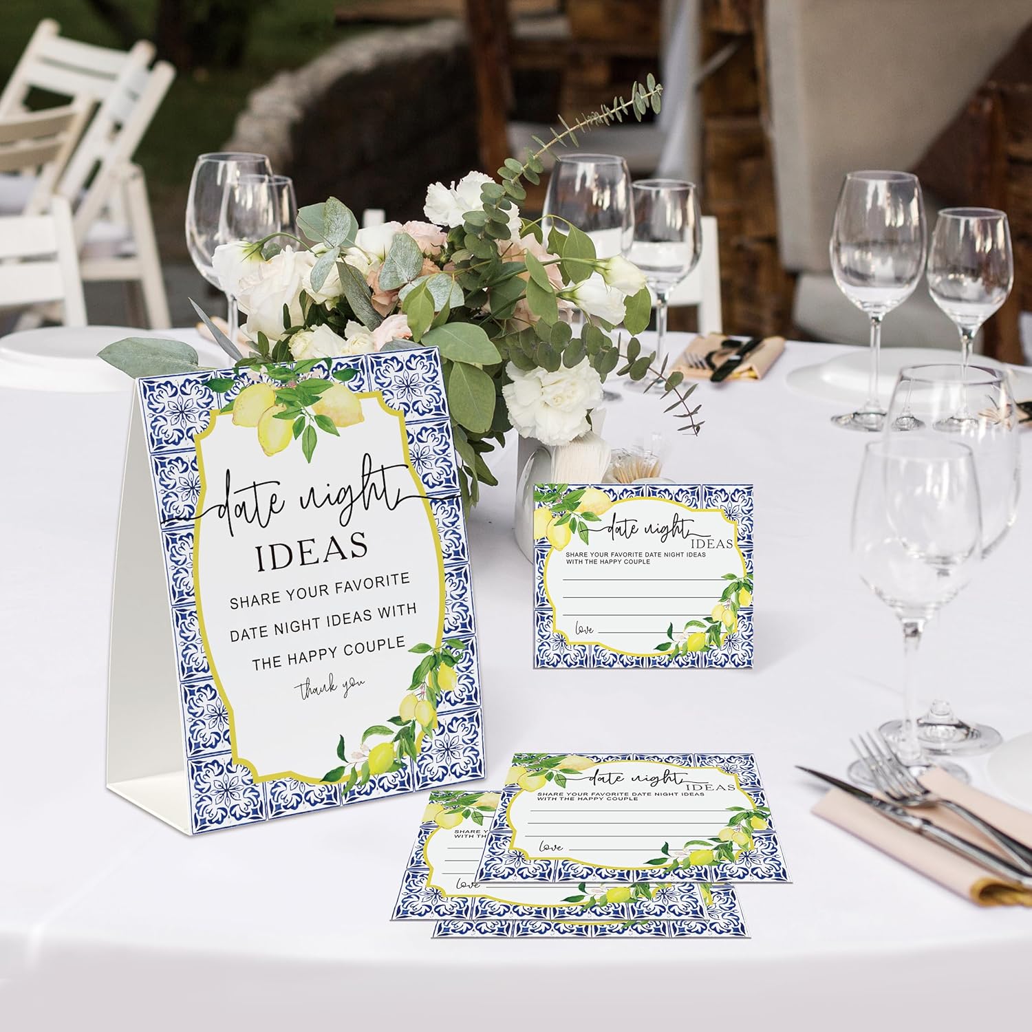 Date Night Idea Cards, Lemon Theme Bridal Shower Decorations, Including 1 Sign And 50 Date Night Cards, Bridal Shower Games For Couples(Yh12)