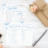 5"X 7" Baby Shower Games Kit, 30 Pcs Blue Bow Baby Song & Family Feud Two-In-One Game Cards With Answer Card, For Parents-To-Be, Baby Announcement, Gender Reveal, Party Favor & Decorations - F10