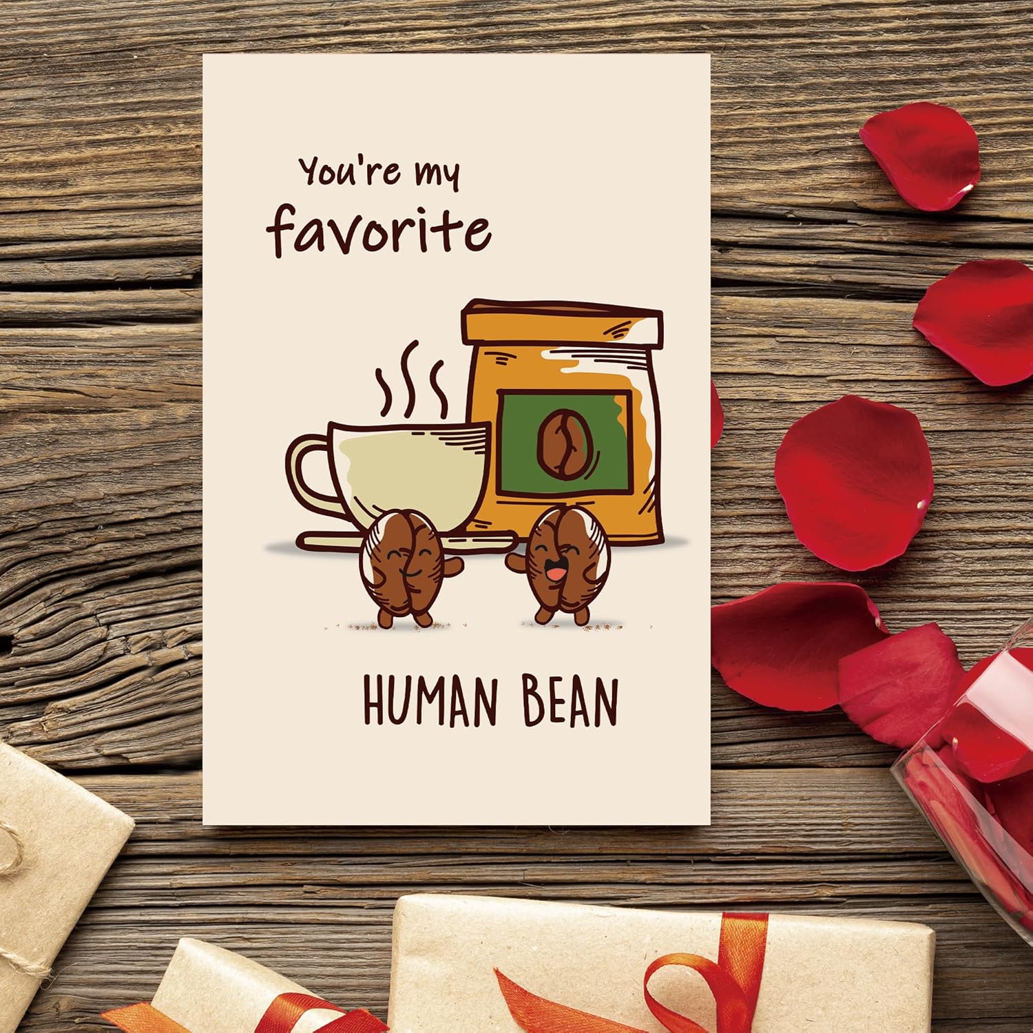 Coffee Valentines Day Anniversary Card For Her Him/Funny Card For Boyfriend Girlfriend/Husband Wife/Funny Birthday Card (You'Re My Favorite Human Bean)