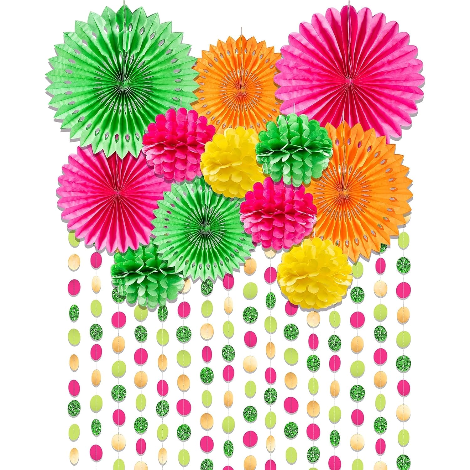 Tropical Party Decorations Paper Fans Colourful Folding Honeycomb Flower Garland Kit Wall Decor For Hawaiian Exotic Summer Beach Pool Party Decoration Birthday Celebration Supplies 12Pcs