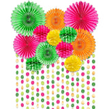 Tropical Party Decorations Paper Fans Colourful Folding Honeycomb Flower Garland Kit Wall Decor For Hawaiian Exotic Summer Beach Pool Party Decoration Birthday Celebration Supplies 12Pcs