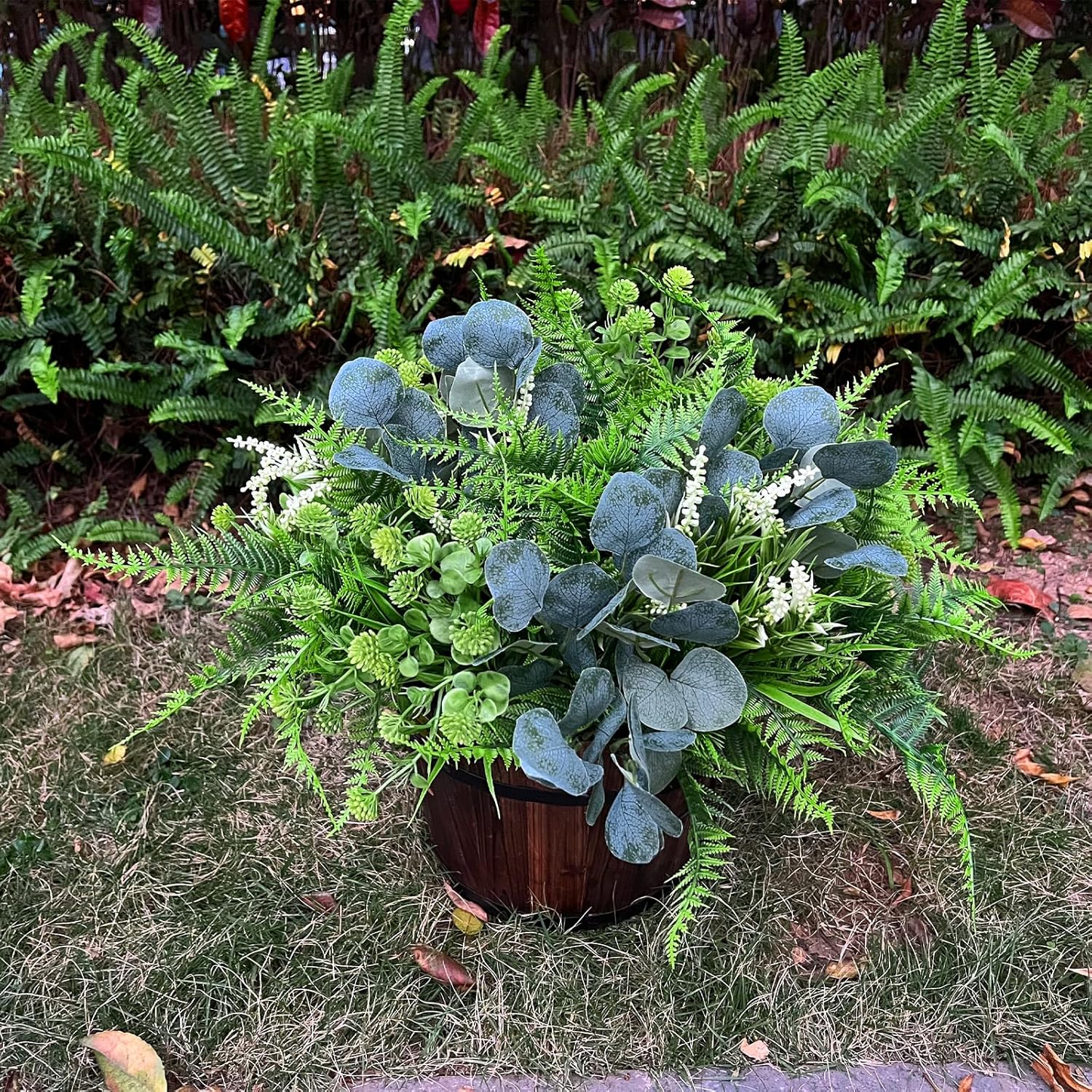 12 Bundles Artificial Plants Outdoor Uv Resistant Faux Plant Boston Fern Lavender Eucalyptus Greenery Shrubs Plastic Fake Flowers For Outside Indoor Gardens Porch Yard Planter Home Spring Summer Decor
