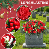 Christmas Artificial Cemetery Flowers,Artificial Cemetery Flowers Saddle For Outdoor Gravesite Tombstone Decorations,Roses And Artificial Red Berries Stems Ornaments