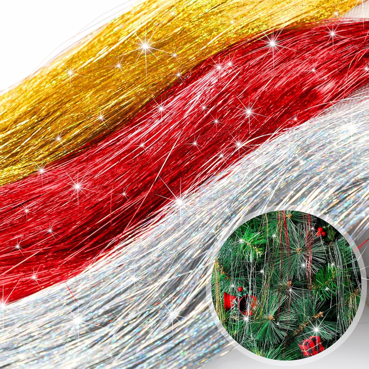 12000 Christmas Icicle Tinsel Gold Red Silver Tinsel For Christmas Tree 19.6" Foil Fringes Shiny Strand Icicle For Holiday Decor Birthday Supplies