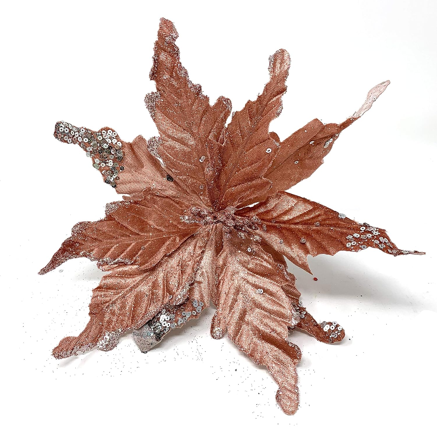 Xf93305 Glitter And Sequin Decorated Fabric Poinsettia Artificial Christmas Flower With Clips (Pack Of 6, Pink Fade)