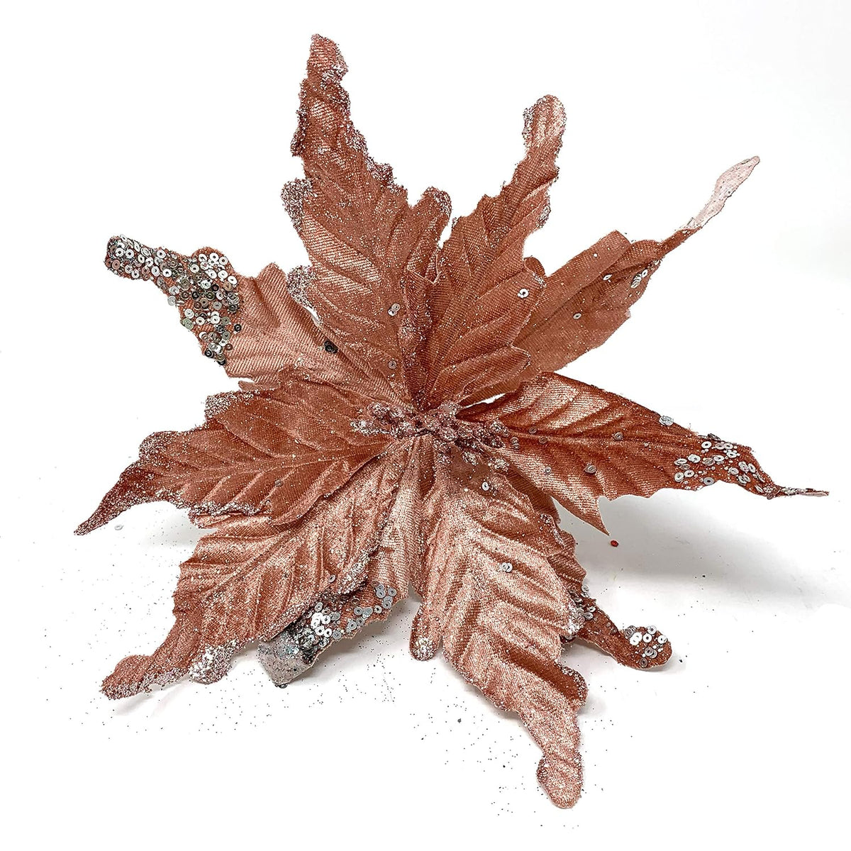Xf93305 Glitter And Sequin Decorated Fabric Poinsettia Artificial Christmas Flower With Clips (Pack Of 6, Pink Fade)