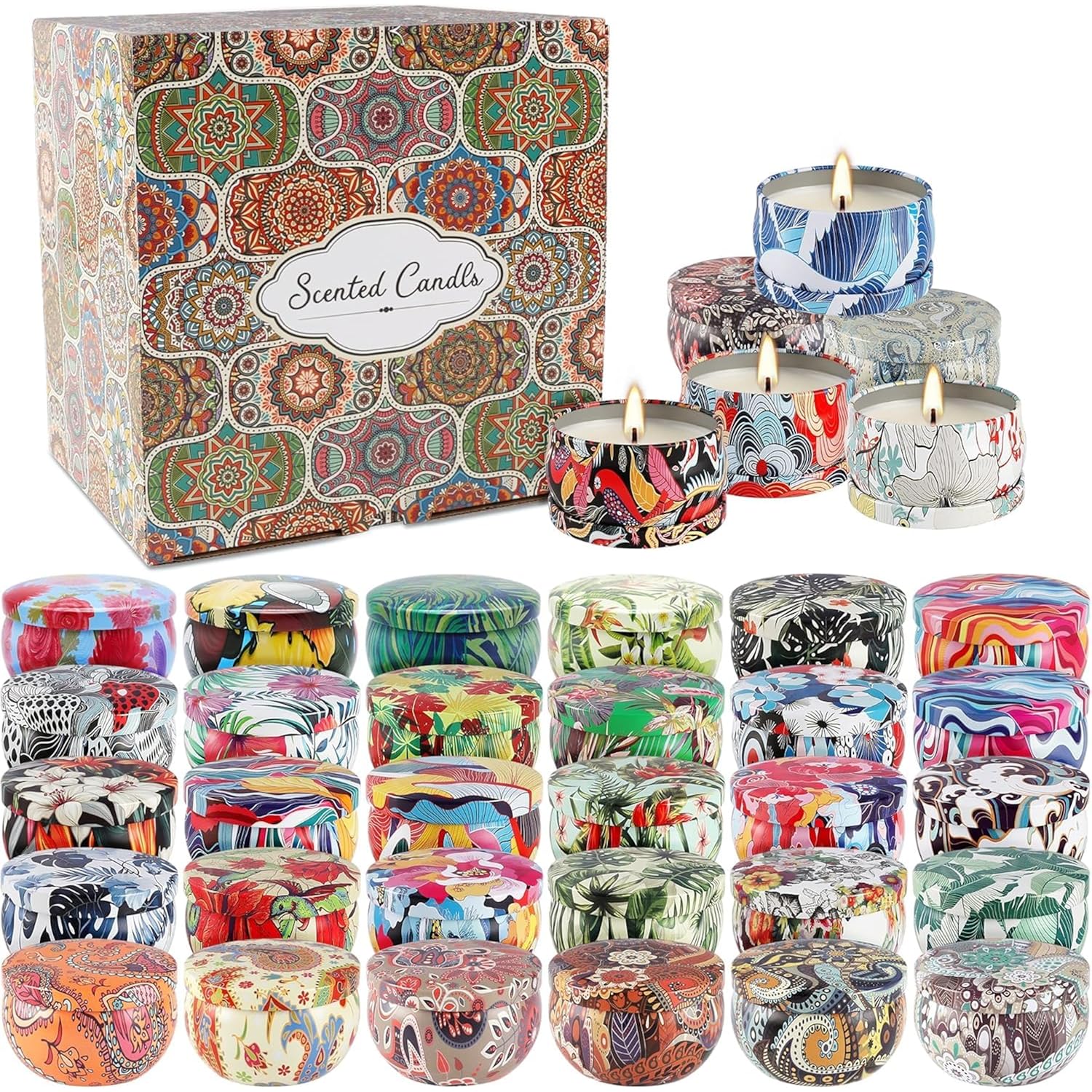 Set 36Pack Scented Candles Gifts Soy Wax Travel Tin Jar Candles For Home 2.5 Oz Jar Candles For Mom For Christmas Candles, Birthday, Thanksgiving, Mother'S Day,Aromatherapy