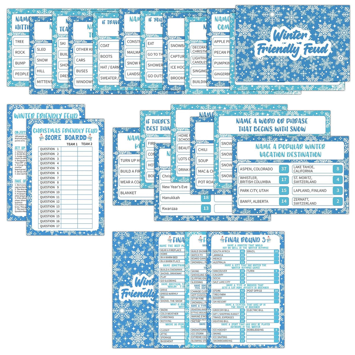 Christmas Feud Game For Family, Winter Holiday Party Adults Games, Friendly Feud Trivia Quiz For Game Night Large Group Party, Winter Wonderland Decorations, 05