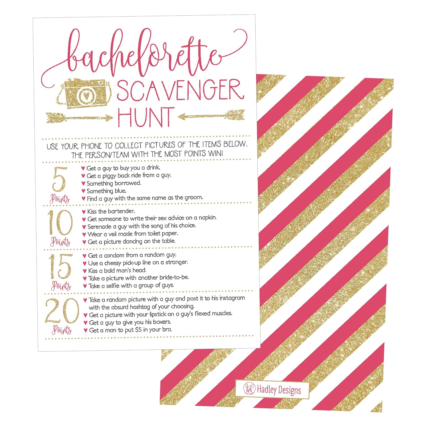 25 Bachelorette Scavenger Hunt Party Games, Girls Night Out Weekend Funny Naughty Cards, Drinking And Dares, Fun Novelty Decoration And Supplies Idea For Adult Woman Ladies Parties