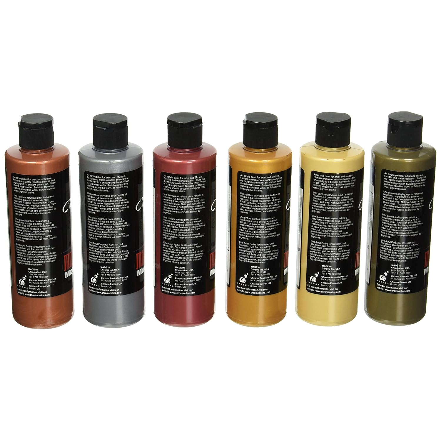Chroma Molten Metals Acrylic Paint Set, 8.4 oz Bottle, Assorted Color, Set of 6 - 1442894