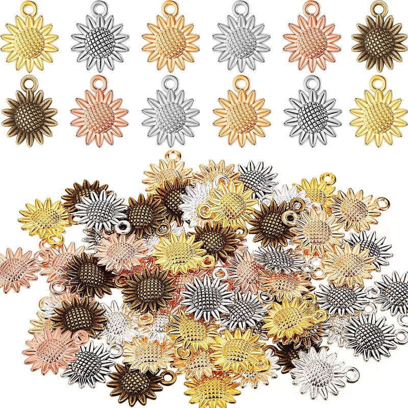 72 Pieces Sunflower Charms Pendant Vintage Sunflower Charm Bead Alloy Flower C