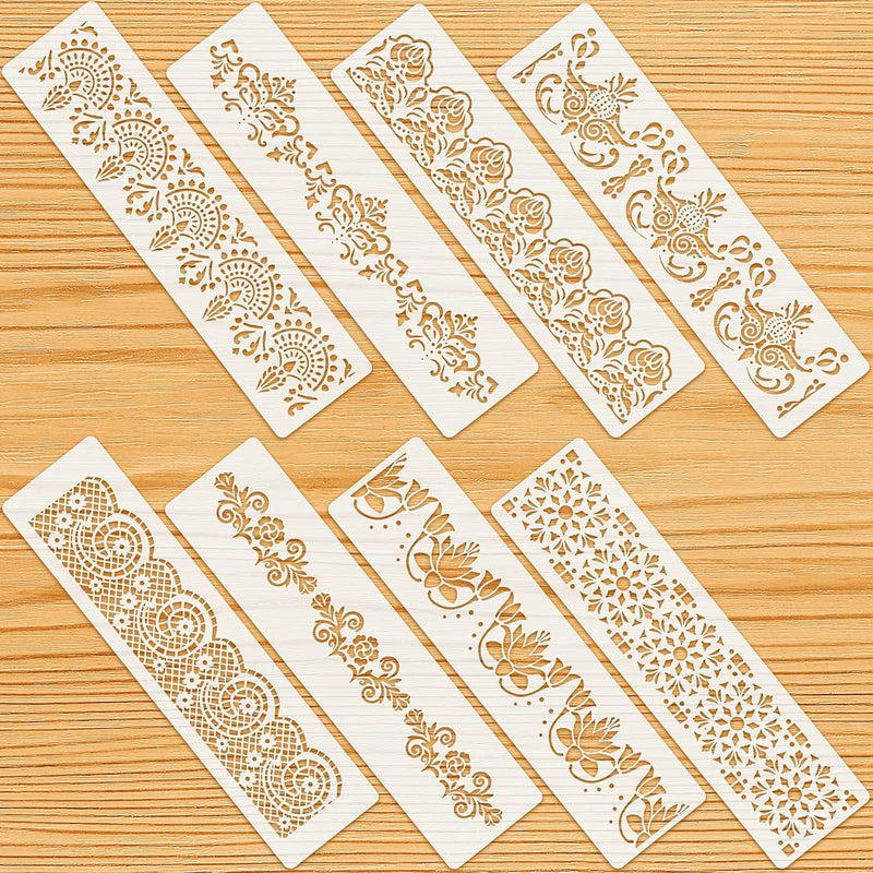 8 Pieces Ornate Border Stencil Flower Stencil Template Cake Decorating Templat