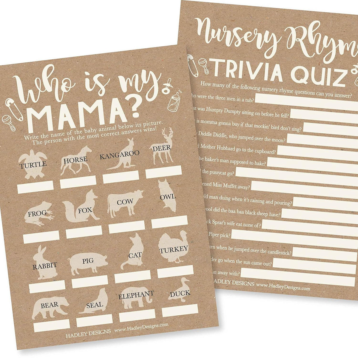Baby Shower Games For 25 Guests - Kraft Baby Shower Trivia Game, Nursery Rhyme Quiz & Who Is My Mama, Animal Matching Game, Babyshower Games Boy Girl Gender Neutral, Made In Usa