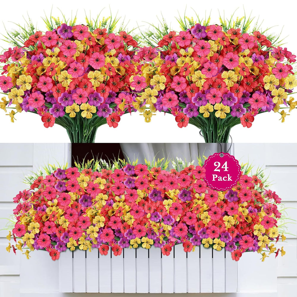 24 Bundles Realistic Fake Flowers For Outdoors, No Fade Faux Silk ...