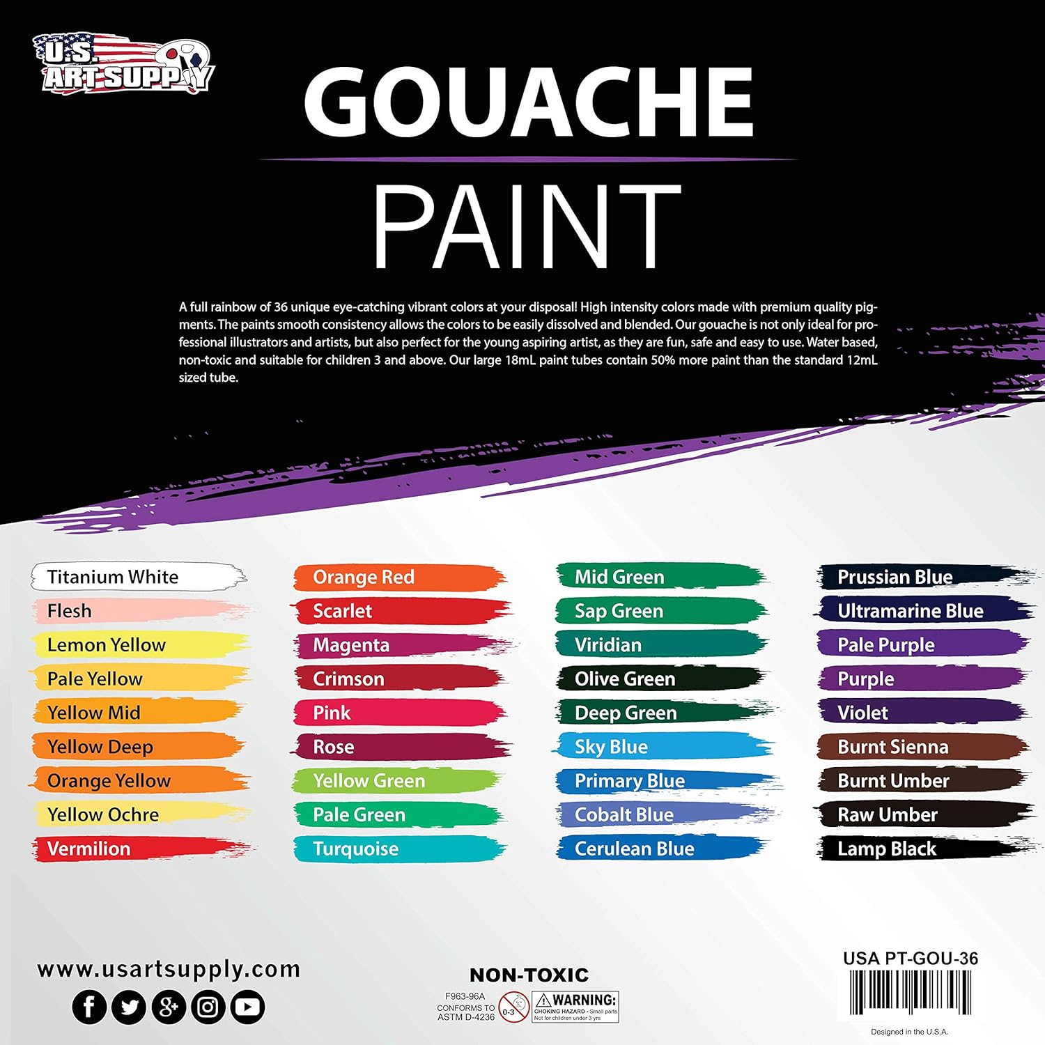 Professional 36-Color Gouache Paint Set In Large 18Ml Tubes & Color Mixing Wheel - Gouache Paint Tubes For Artists, Students, Beginners
