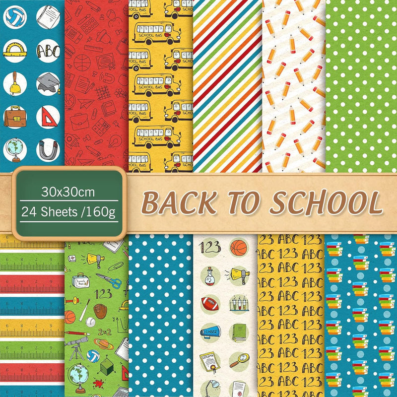 24Pcs Back To School Pattern Paper 30X30Cm Double-Sided Back To School Scrapbo