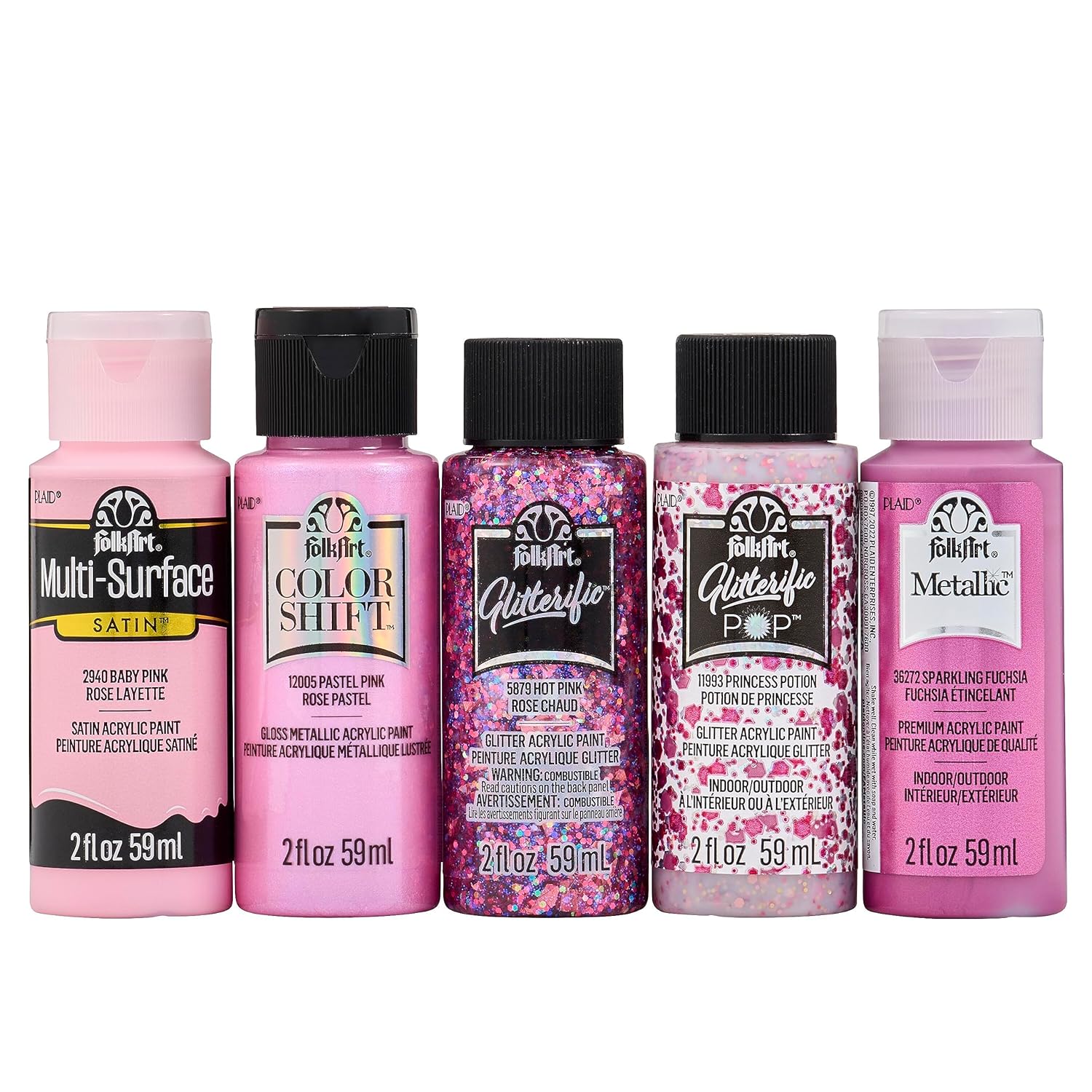 FolkArt Best of Pinks Acrylic Craft Paint Set Featuring 5 Premium Pink Paint Formulas, 96424