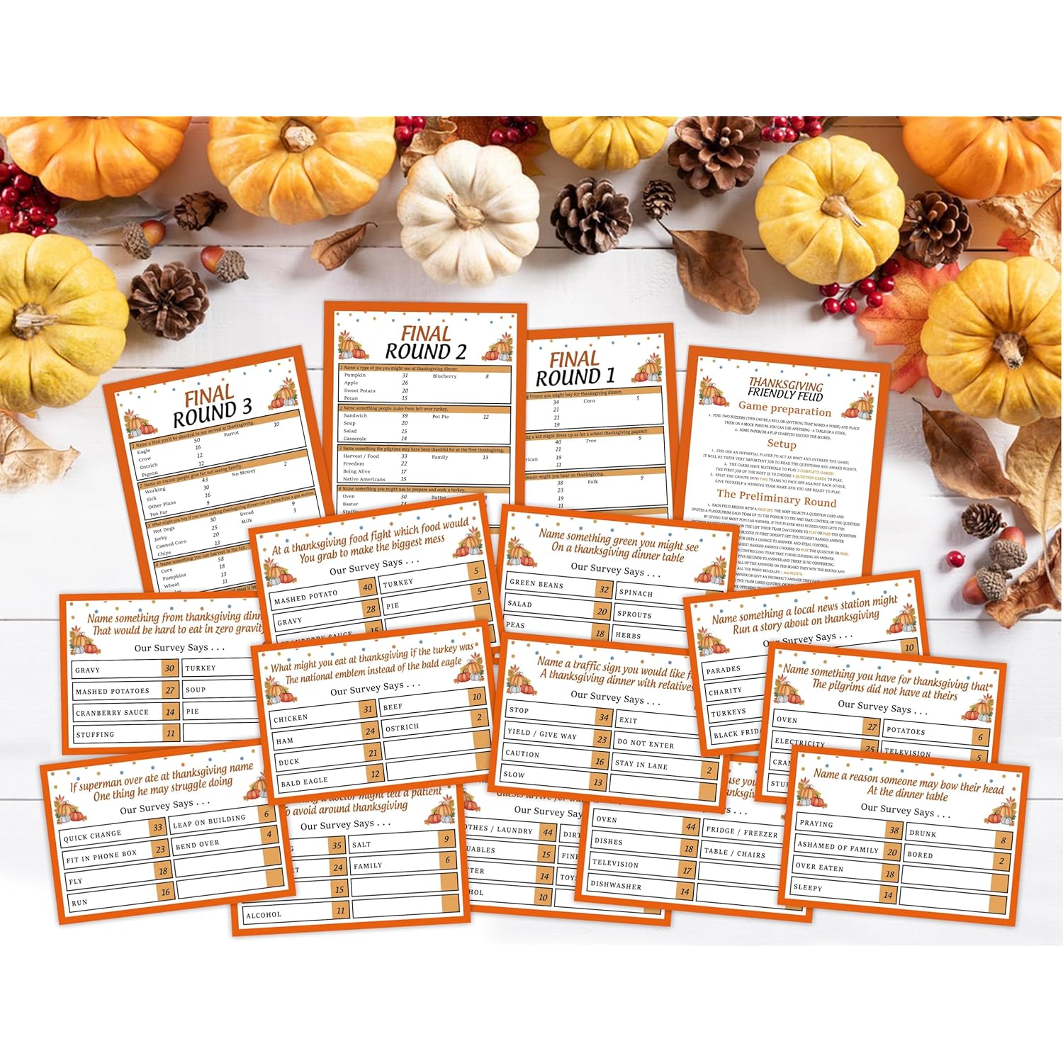 Thanksgiving Friendly Feud Game, Family Friendly Quiz, Family Game Night, Feud Trivia Quiz, Thanksgiving Trivia For Holiday Party, Fall Party Supplies - Egj01