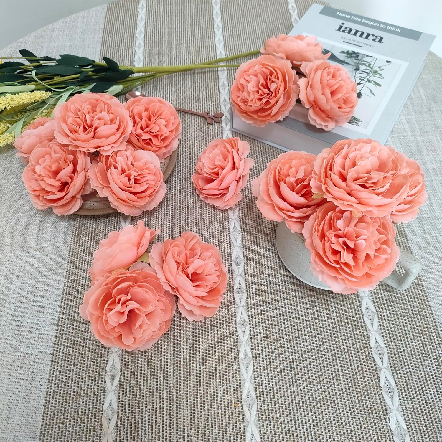 Fake Flower Heads Coral Pink,3.3'' Rose Heads Artificial Flowers,40 Pcs Silk Rose Heads Bulk,Satin Rose Heads No Stem For Diy Flower Well,Crafts Bouquest (Peach)