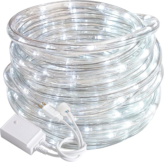 50FT White LED Rope Lights Waterproof Connectable Flexible Tube Lights with 8 Modes for Patio Garden Deck
