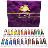 Oil Paint Set - 24 X 21Ml Tubes - Artist Quality - Rich Vivid Oil-Based Colors - Lightfast - Heavy Body - Great Saturation - Glossy Finish - Professional Painting Supplies