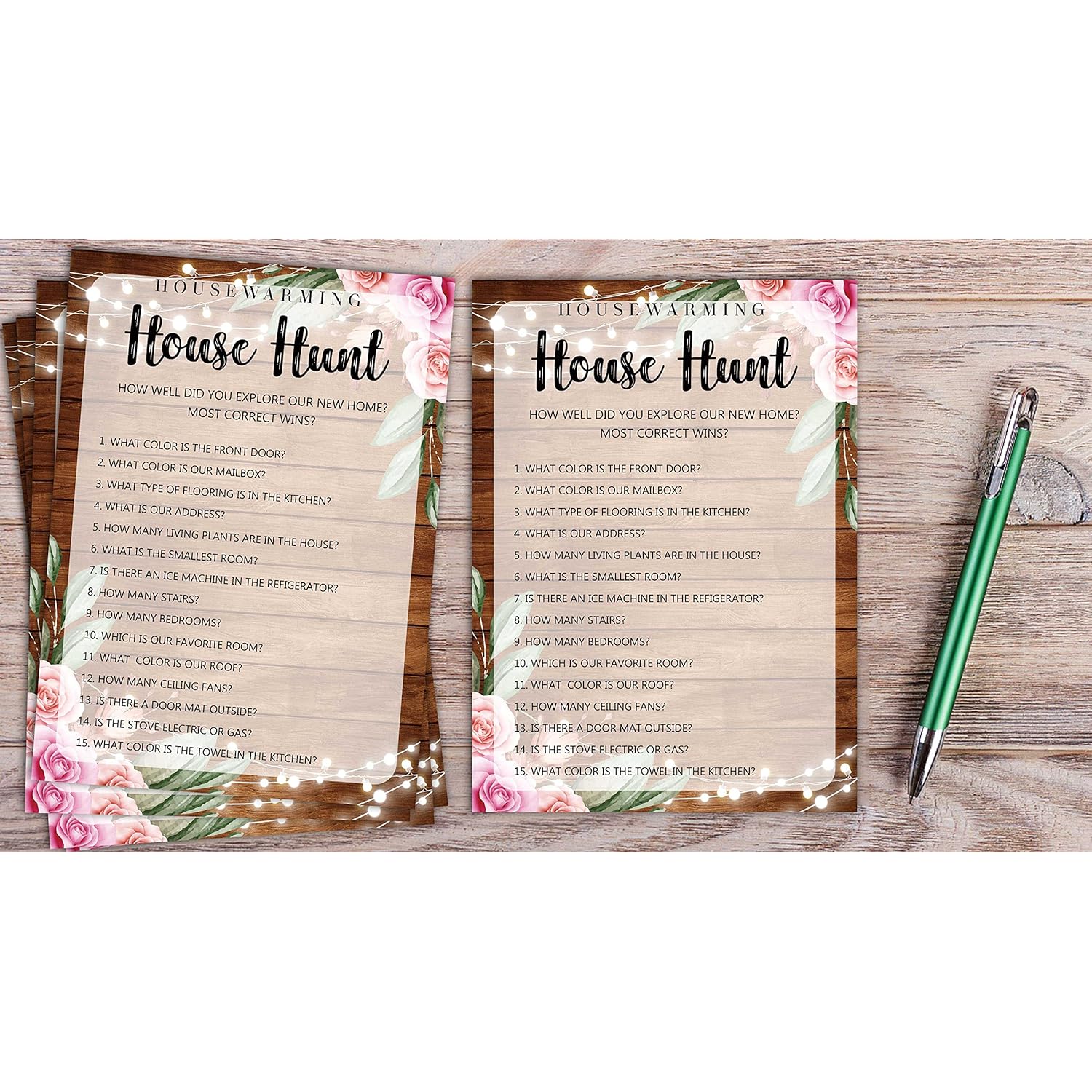 Housewarming Party Games, House Hunt, Rustic Floral New Home, New House, New Homeowner Party Games Cards, 30 Sheets Each Pack