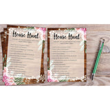 Housewarming Party Games, House Hunt, Rustic Floral New Home, New House, New Homeowner Party Games Cards, 30 Sheets Each Pack