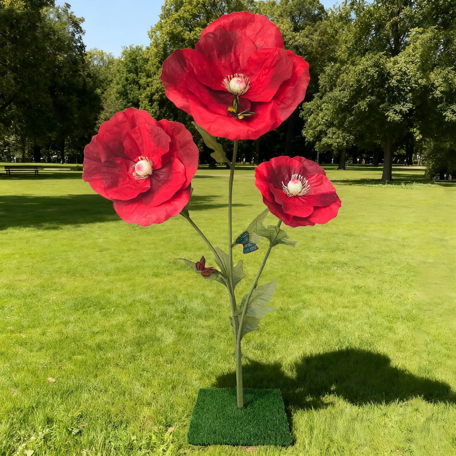 Giant Artificial Red Poppy Flowers - 6.5 Ft Giant Paper Flowers For Decoration With Stand,Large Standing Huge Fake Flower Outdoor Decor For Front Porch Garden Hotel Office Photography Props Wedding