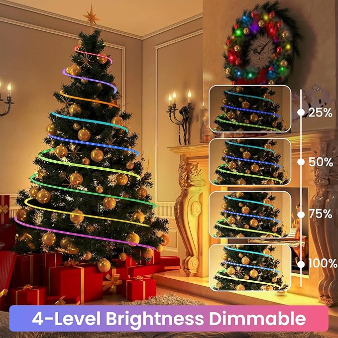 33FT RGB Color Changing Rope Lights 100 LED Smart Waterproof String Lights with Remote App and Music Sync