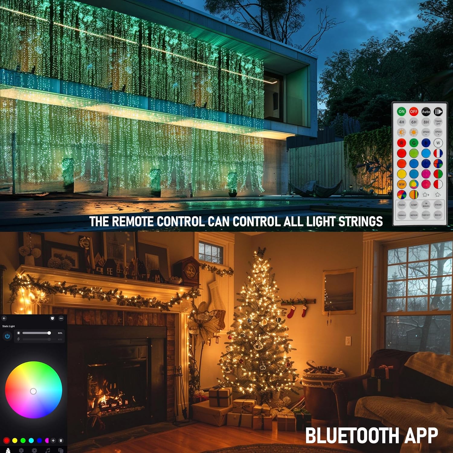 Smart Color Changing Halloween Lights, 66Ft 200 Led Rgb String Lights With Remote & App Controlled, Christmas Decoration