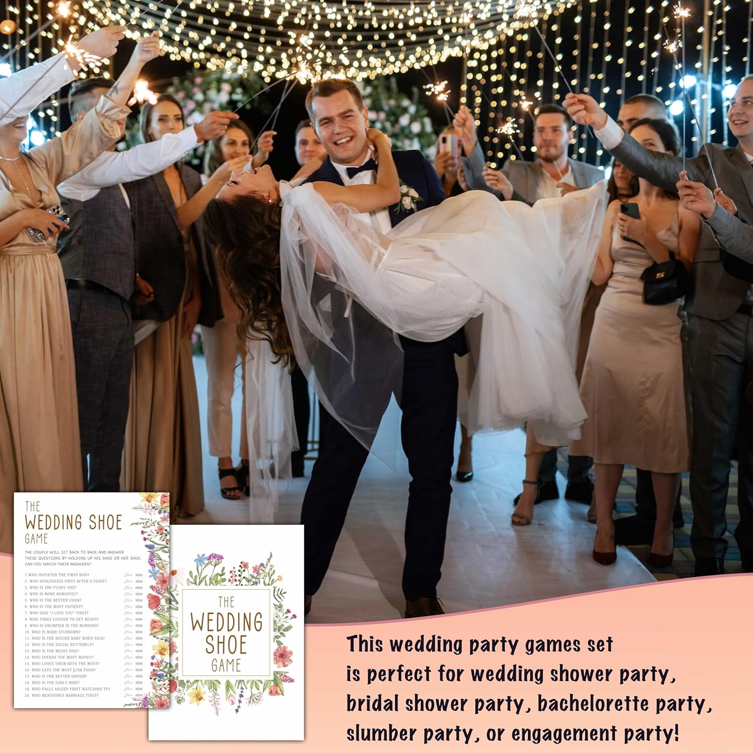 Wildflowers Wedding Shower Games, Wedding Shoe Bridal Shower Games Cards, Spring Flowers Bachelorette Party Game Ideas, Engagement Party Supplies & Activity, Set Of 30 Cards -A07
