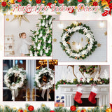 18 Pack 3 Styles 17 Inch Christmas Glitter Poinsettia Berry Stems Ornaments Artificial Floral Branches Picks For Christmas Tree Home Vase Holiday Party Decor(White)