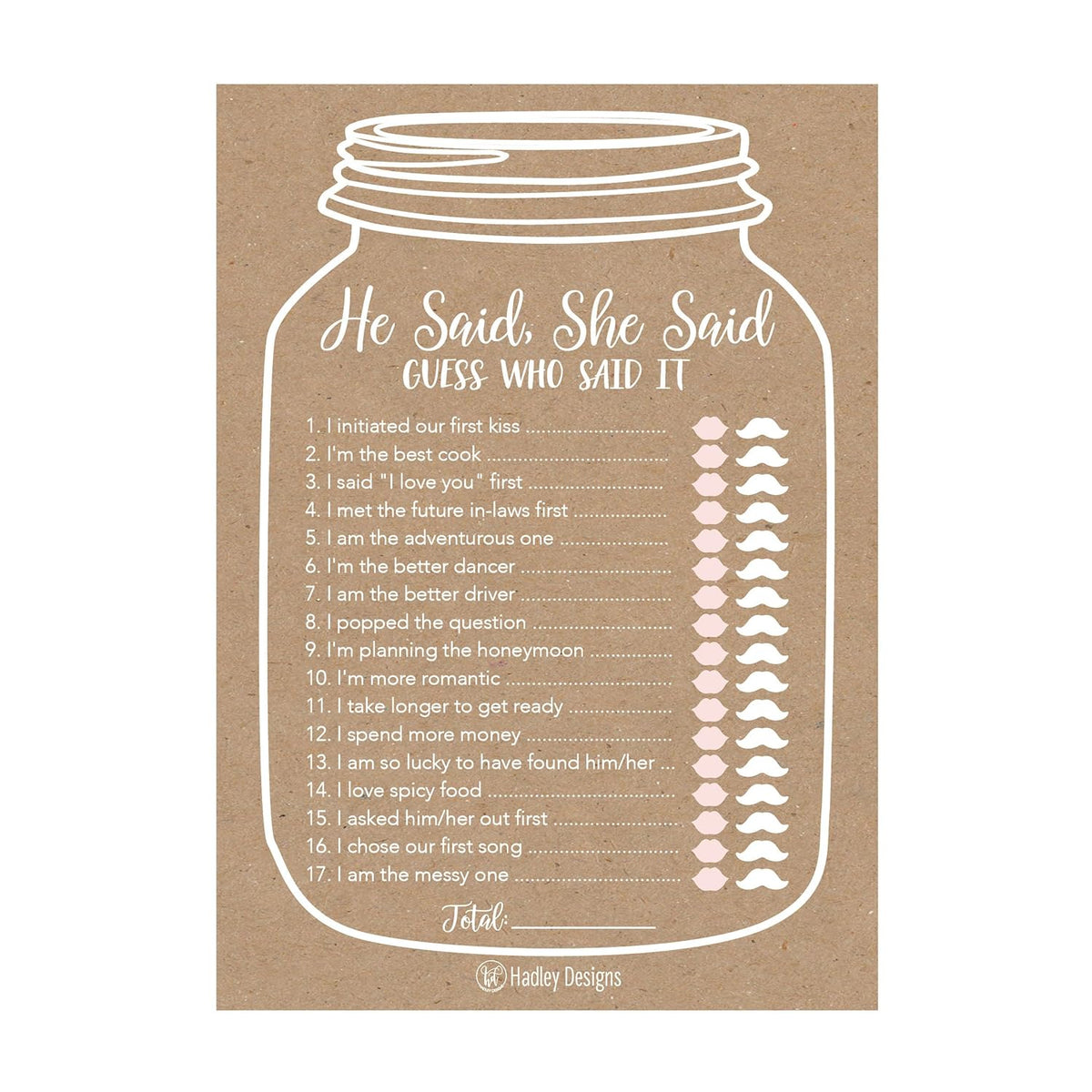 25 Rustic Wedding Bridal Shower Engagement Bachelorette Anniversary Party Game Ideas, He Said She Said Cards Funny Co Ed Trivia Rehearsal Dinner Guessing Question Fun Supplies Kit