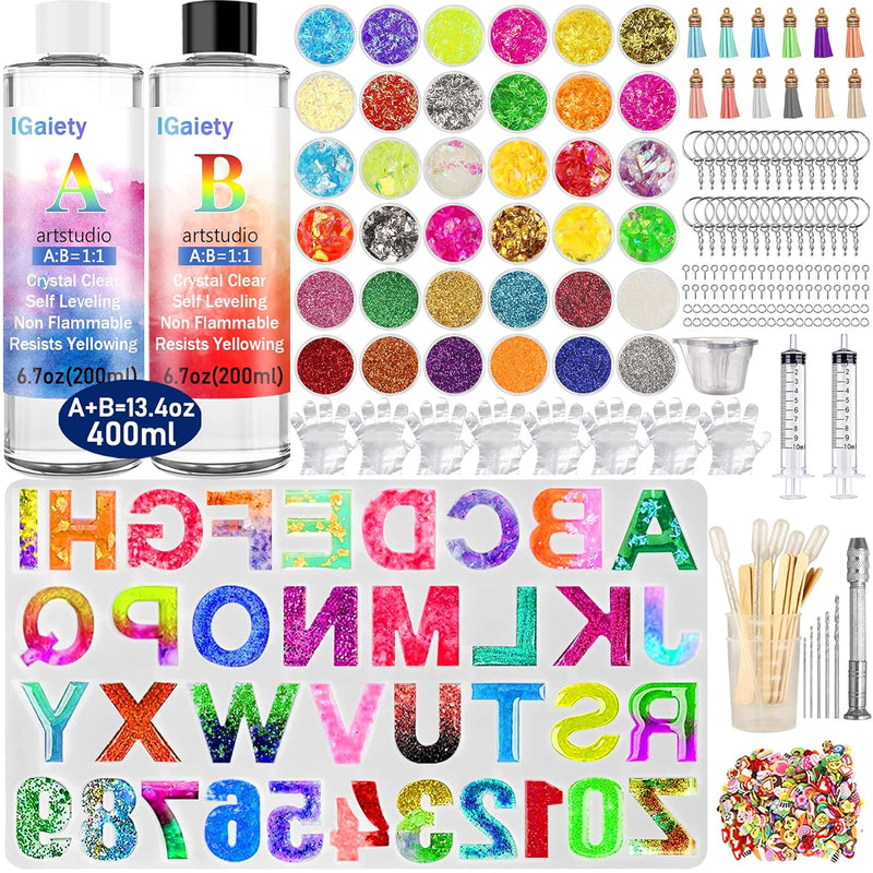Letter Molds Backward Alphabet Mold Starter Kit 206 Pcs Silicone Number Molds Epoxy Resin Mold With Accessories For Resin Beginner Jewelry Keychain Craft Making Casting Large Set