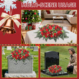 Christmas Artificial Cemetery Flowers,Artificial Cemetery Flowers Saddle For Outdoor Gravesite Tombstone Decorations,Roses And Artificial Red Berries Stems Ornaments