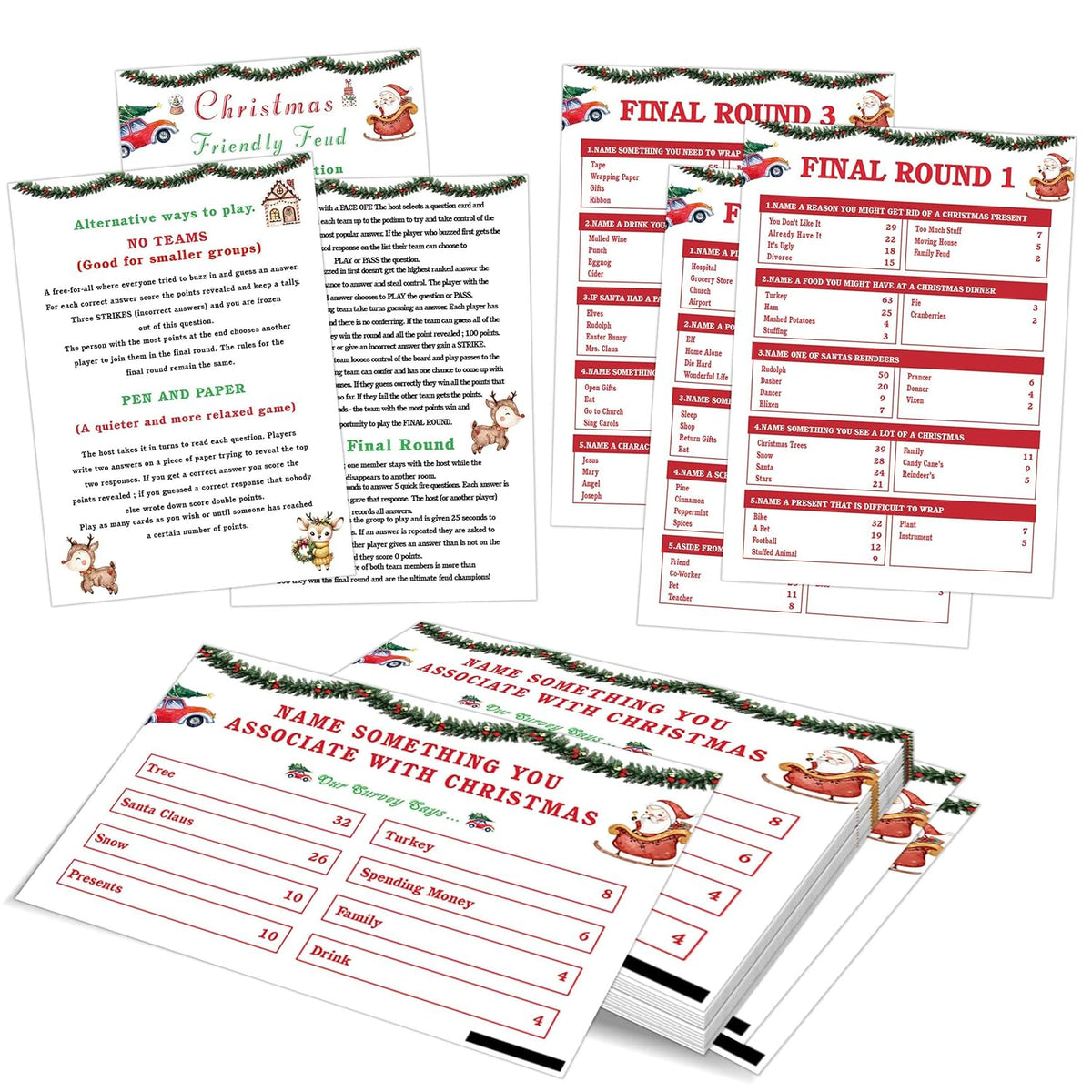 Christmas Friendly Feud Game, Christmas Trivia Quiz, Family Feud Baby Shower Game, Christmas Games For Family Party Activity Favors Supplies-12 Question Cards And 3 Final Rounds Cards-05