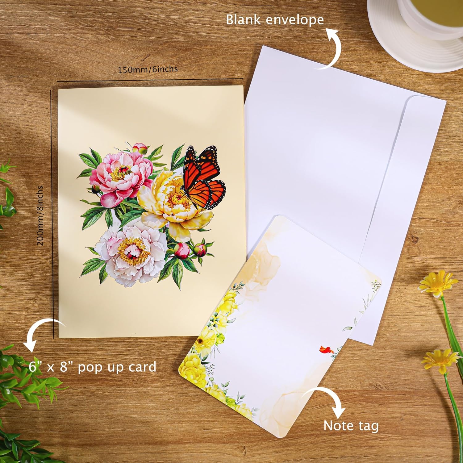 Pop Up Flower Card, Greeting Card, Butterfly And Pink Peony Flower 3D Pop Up Card 6"X 8", Mother'S Day Pop Up, Anniversary, Birthday, Valentine'S Day Card, Wife, Grandma