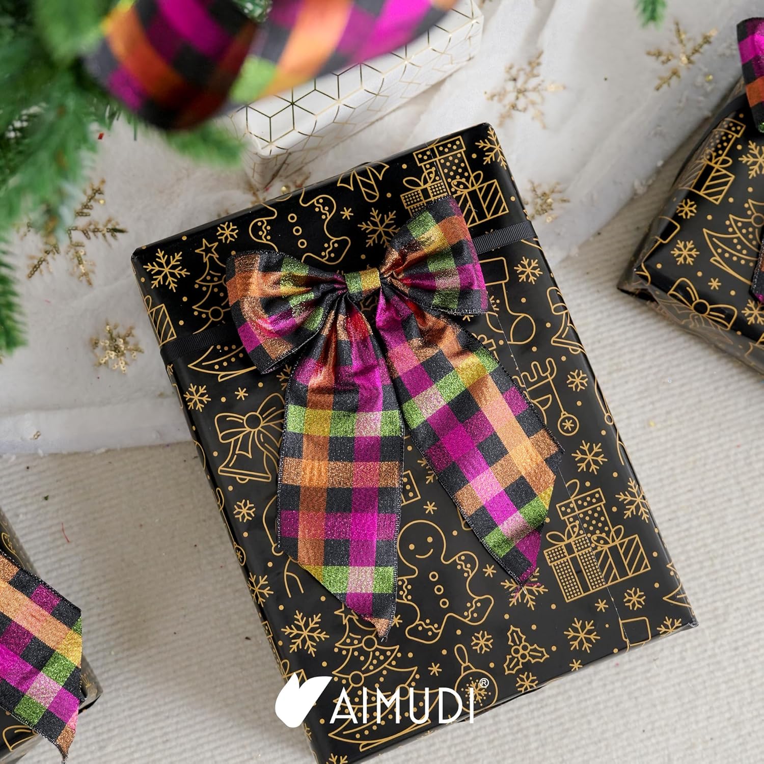Halloween Bows For Gift Wrapping 6×9'' Glitter Plaid Bows For Christmas Tree Wreath Bows With Wire Edge Premade Bows For Craft Present Indoor Holiday Christmas Decorations, 10 Pcs