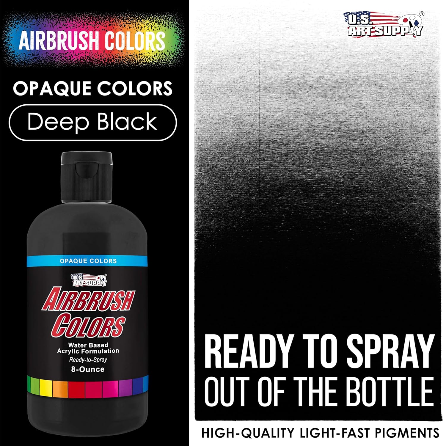 Opaque Deep Black Acrylic Special Effects Airbrush Paint - 8Oz Ready To Spray Air Brush Paint For Nails, Models, Fabric - Water-Based Air Brush Painting