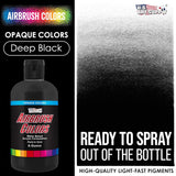 Opaque Deep Black Acrylic Special Effects Airbrush Paint - 8Oz Ready To Spray Air Brush Paint For Nails, Models, Fabric - Water-Based Air Brush Painting
