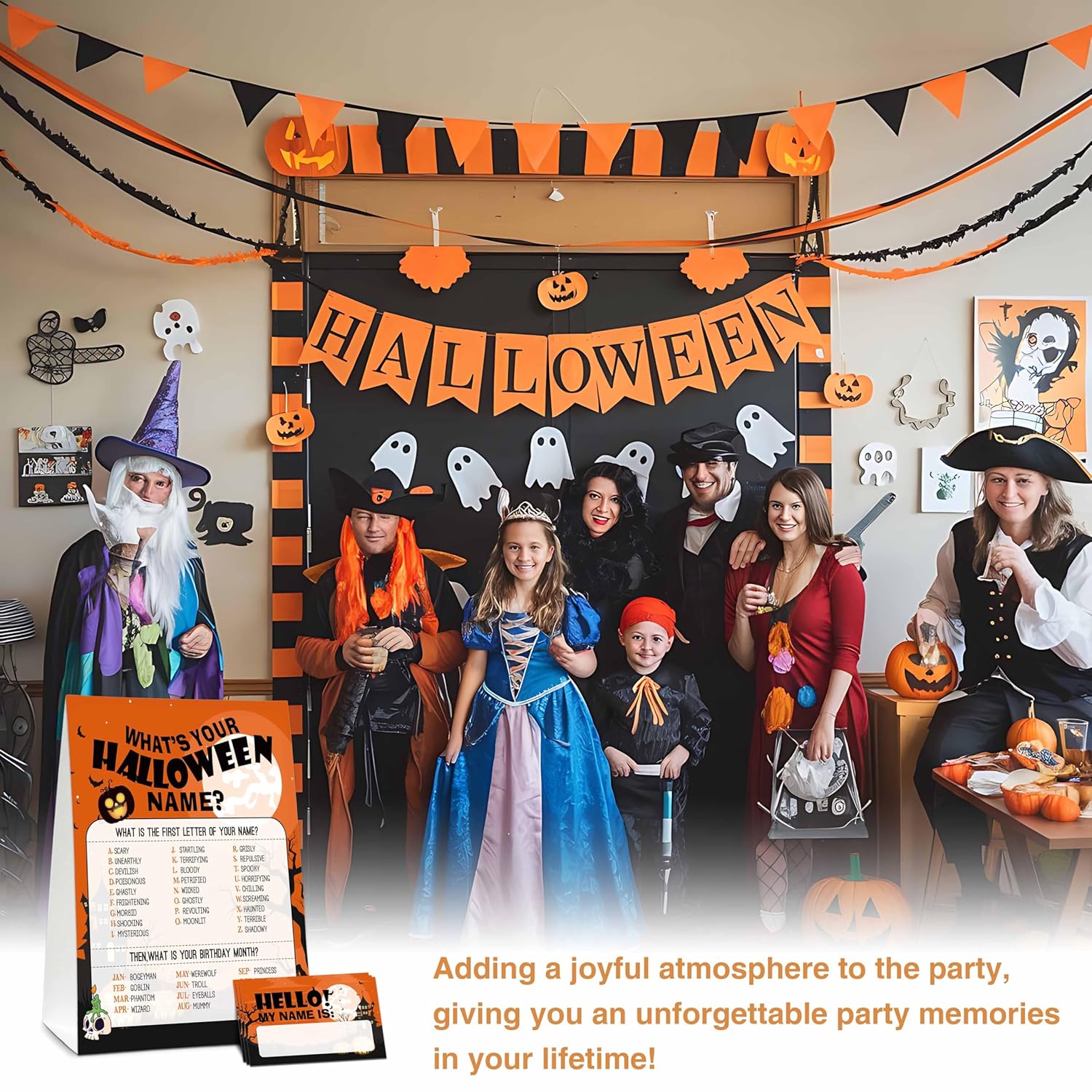 What'S Your Halloween Name Game - Halloween Party Game Sign For Boys Girls - Family School Classroom Activities - 1 Standing Sign And 30 Stickers - Kids Autumn Party Supplies Decorations(02)